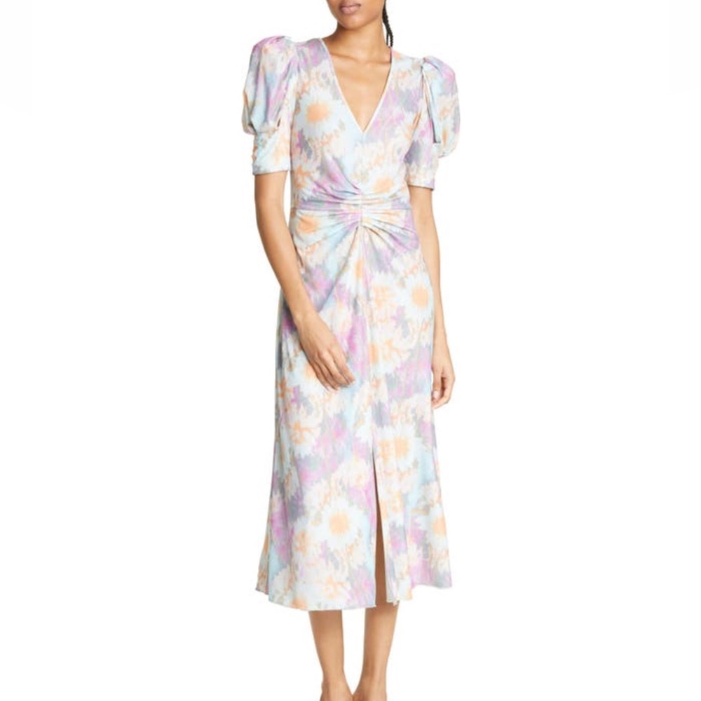 Rotate Sierina Midi Dress Size 8 Women Feminine Floral Preppy V Neck Puff Sleeve